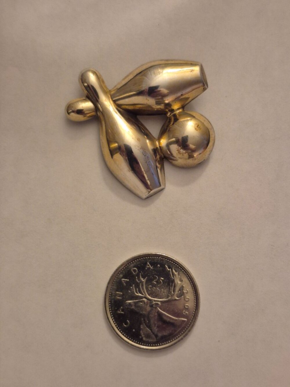 VTG Beau Sterling Silver Gold Wash Bowling Pin Brooch Pin MCM Figural